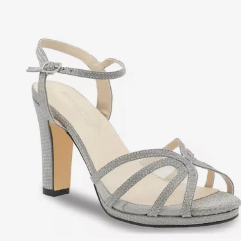 Touch Ups by Benjamin Walk Women's 5M Anya Silver Glitter Platform Sandals New